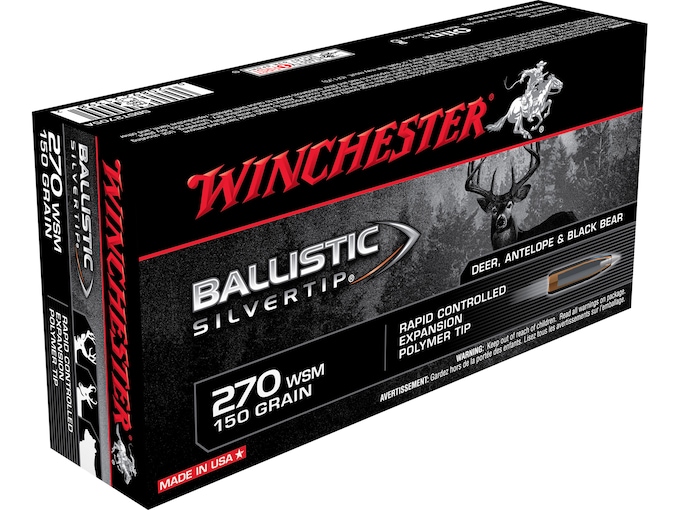 134900.jpg Winchester Ballistic Silvertip Ammunition 270 Winchester Short Magnum (WSM) 150 Grain Rapid Controlled Expansion Polymer Tip Box of 20 - Image 1