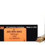 HSM Trophy Gold Ammunition 300 Winchester Magnum 168 Grain Berger Hunting VLD Hollow Point Boat Tail Box of 20