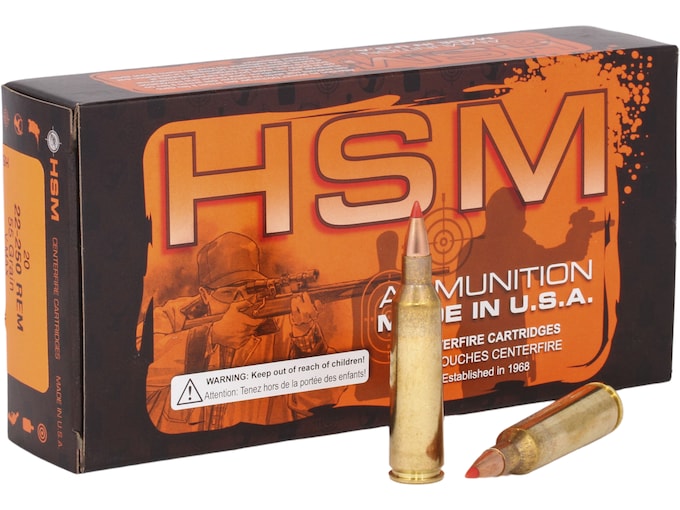 186447.jpg HSM Ammunition 22-250 Remington 55 Grain Hornady V-Max Polymer Tip Box of 20 - Image 1