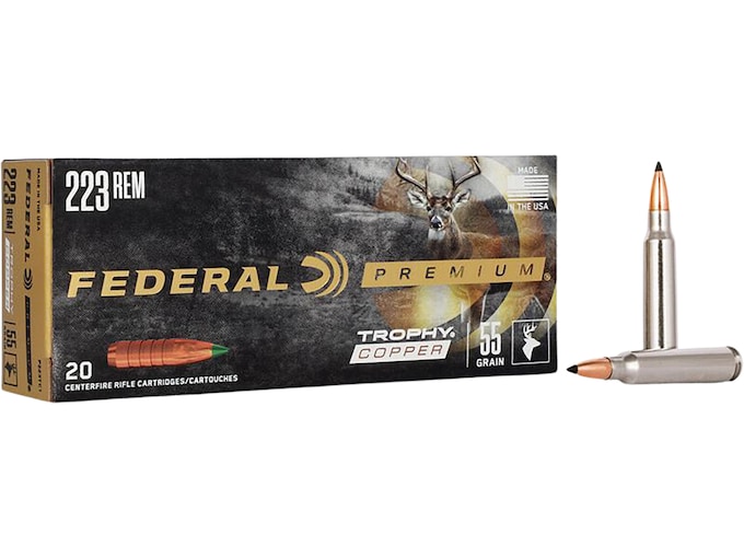 260858.jpg Federal Premium Meat Eater Ammunition 223 Remington 55 Grain Trophy Copper Tipped Boat Tail Lead-Free Box of 20 - Image 1