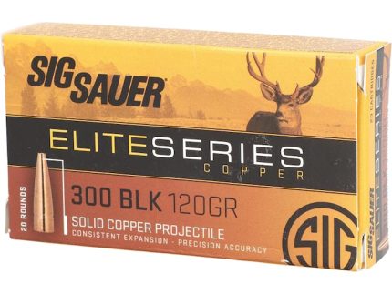 Sig Sauer Elite Performance Hunting HT Ammunition 300 AAC Blackout 120 Grain Solid Copper Lead-Free Expanding Box of 20