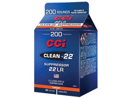 CCI Clean-22 Suppressor Ammunition 22 Long Rifle 45 Grain Black Polymer Coated Lead Round Nose