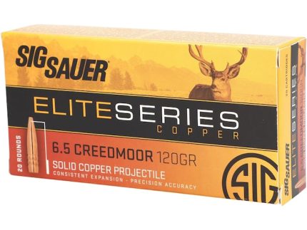 Sig Sauer Elite Performance Hunting HT Ammunition 6.5 Creedmoor 120 Grain Solid Copper Lead-Free Expanding Box of 20