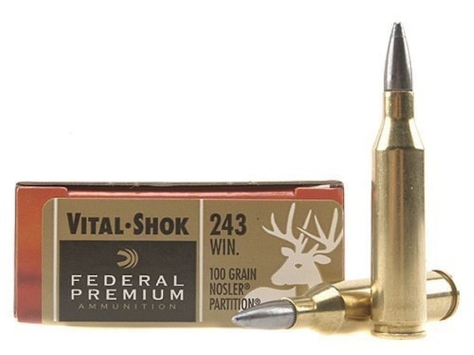 338245.jpg Federal Premium Vital-Shok Ammunition 243 Winchester 100 Grain Nosler Partition Moly Box of 20 - Image 1