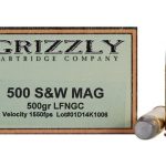 Grizzly Ammunition 500 S&W Magnum 500 Grain Lead Long Flat Nose Gas Check Box of 20