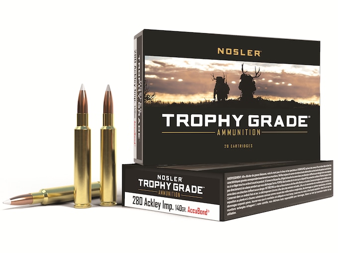 442246.jpg Nosler Trophy Grade Ammunition 280 Ackley Improved 140 Grain AccuBond Box of 20 - Image 1