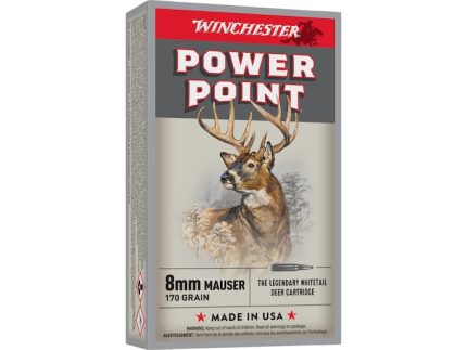 Winchester Power Point Ammunition 8x57mm JS Mauser (8mm Mauser) 170 Grain Power-Point Box of 20
