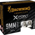 Browning X-Point Defense Ammunition 9mm Luger 147 Grain Jacketed Hollow Point Box of 20