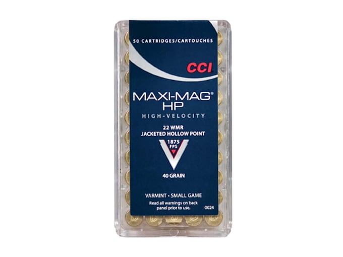 487376.jpg CCI Maxi-Mag Ammunition 22 Winchester Magnum Rimfire (WMR) 40 Grain Jacketed Hollow Point - Image 1