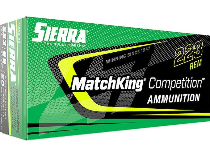 490699.jpg Sierra MatchKing Competition Ammunition 223 Remington 69 Grain Hollow Point Boat Tail Box of 20 - Image 1