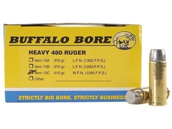 520312.jpg Buffalo Bore Ammunition 480 Ruger 410 Grain Lead Wide Flat Nose Box of 20 - Image 1
