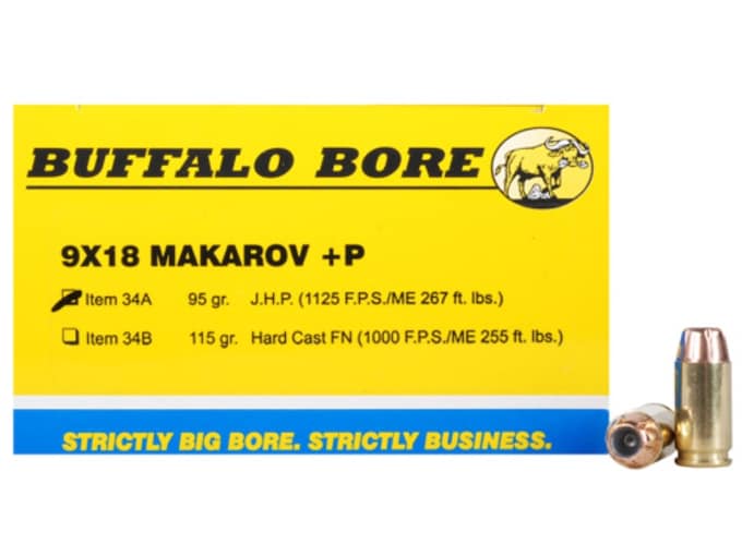 530341.jpg Buffalo Bore Ammunition 9x18mm (9mm Makarov) 95 Grain Jacketed Hollow Point Box of 20 - Image 1