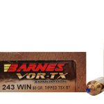 Barnes VOR-TX Ammunition 243 Winchester 80 Grain TTSX Polymer Tipped Spitzer Boat Tail Lead-Free Box of 20