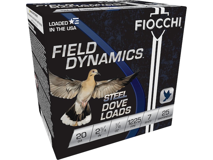 539867.jpg Fiocchi Dove and Quail Steel Ammunition 20 Gauge 2 3/4" 7/8 oz #7 Non-Toxic Steel Shot - Image 1