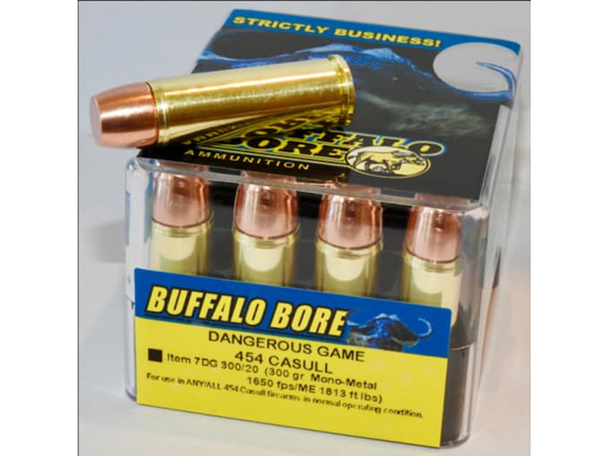 566326.jpg Buffalo Bore Dangerous Game Ammunition 454 Casull 300 Grain Lehigh Mono-Metal Lead-Free Box of 20 - Image 1