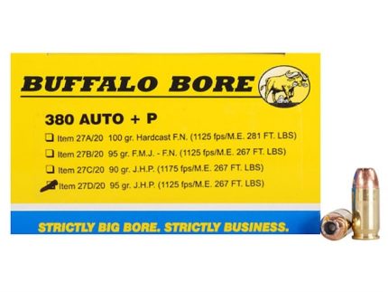 Buffalo Bore Ammunition 380 ACP +P 95 Grain Jacketed Hollow Point Box of 20