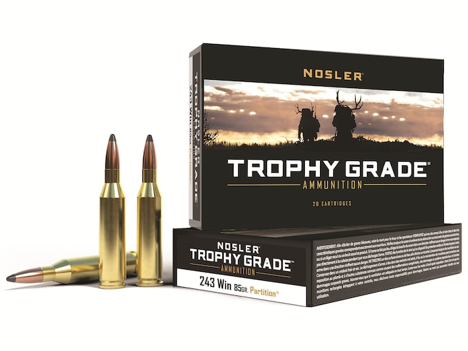 635782.jpg Nosler Trophy Grade Ammunition 243 Winchester 85 Grain Partition Box of 20 - Image 1