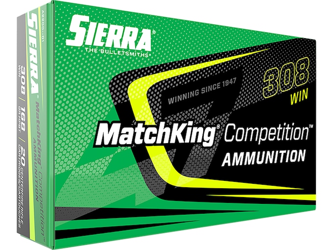 708297.jpg Sierra MatchKing Competition Ammunition 308 Winchester 168 Grain Hollow Point Boat Tail Box of 20 - Image 1