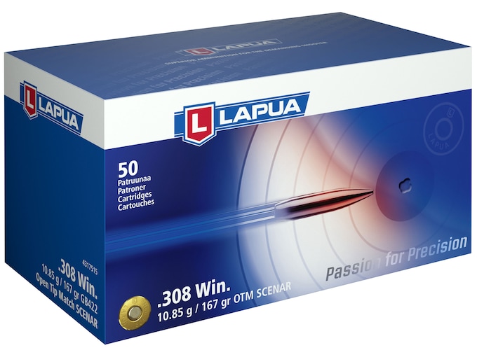 776124.jpg Lapua Scenar Ammunition 308 Winchester 167 Grain Hollow Point Boat Tail Box of 50 - Image 1