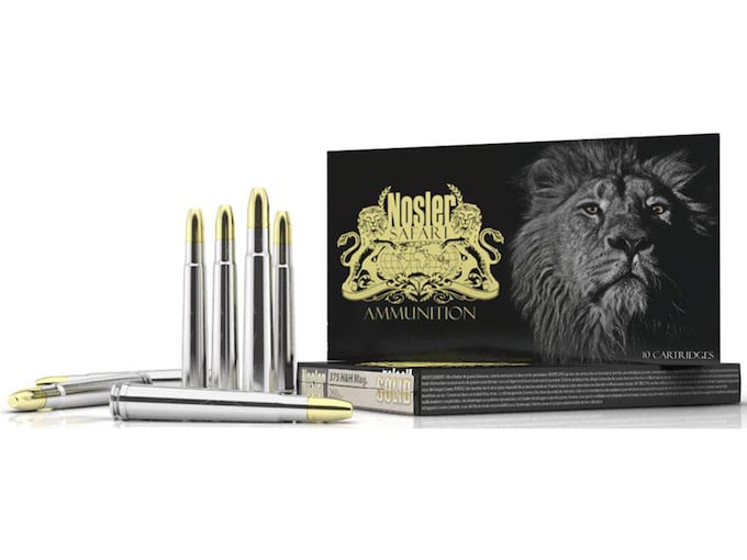 797082.jpg Nosler Safari Ammunition 375 H&H Magnum 300 Grain Solid Box of 20 - Image 1