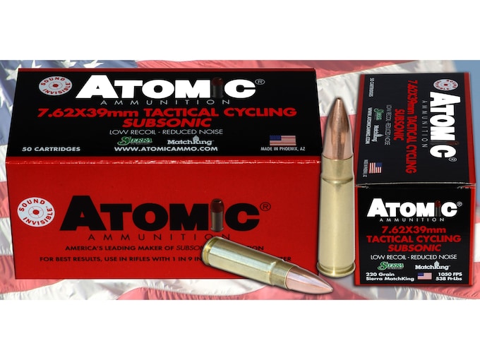802837.jpg Atomic Tactical Cycling Subsonic Ammunition 7.62x39mm 220 Grain Hollow Point Boat Tail Box of 50 - Image 1