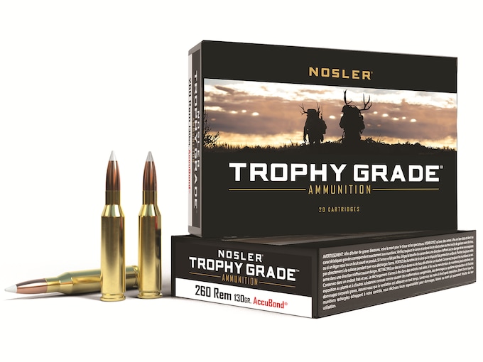 813266.jpg Nosler Trophy Grade Ammunition 260 Remington 130 Grain AccuBond Box of 20 - Image 1