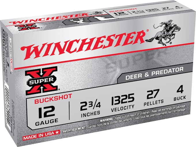 821306.jpg Winchester Super-X Ammunition 12 Gauge 2-3/4" Buffered #4 Buckshot 27 Pellets - Image 1