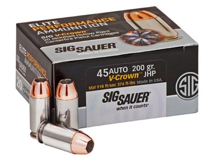 Sig Sauer Elite Performance Ammunition 45 ACP 200 Grain V-Crown Jacketed Hollow Point