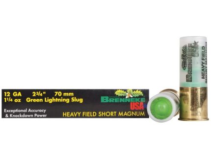 Brenneke USA Green Lightning Heavy Field Short Magnum Ammunition 12 Gauge 2-3/4" 1-1/4 oz Lead Rifled Slug Box of 5
