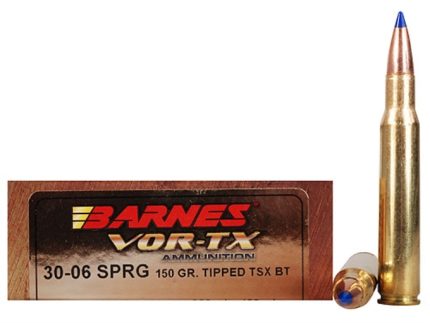 Barnes VOR-TX Ammunition 30-06 Springfield 150 Grain TTSX Polymer Tipped Spitzer Boat Tail Lead-Free Box of 20