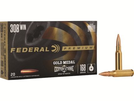 Federal Premium Gold Medal Centerstrike Ammunition 308 Winchester 168 Grain Open Tip Match