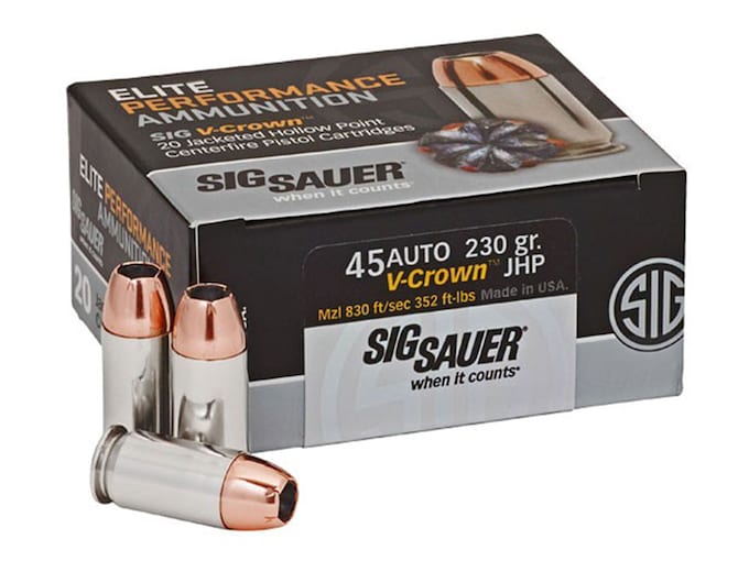 959425.jpg Sig Sauer Elite Performance Ammunition 45 ACP 230 Grain V-Crown Jacketed Hollow Point Box of 20 - Image 1