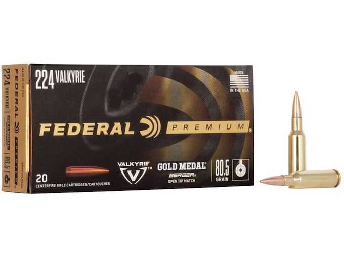 969477.jpg Federal Premium Gold Medal Berger Ammunition 224 Valkyrie 80.5 Grain Berger Open Tip Match - Image 1