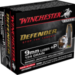 Winchester Defender Ammunition 9mm Luger +P 124 Grain Bonded Jacketed Hollow Point